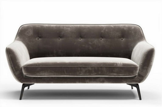 Bank van fluweel in grijs met afmetingen 180 x 85 x 75cm en metalen poten