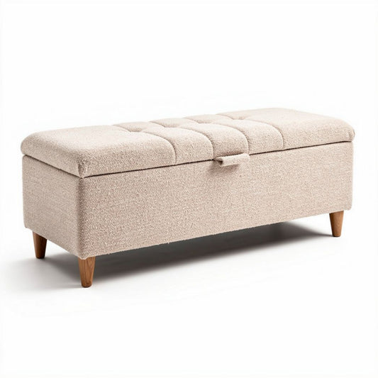 Opbergbank met stoffen bekleding en houten poten 120 x 40 x 45cm beige
