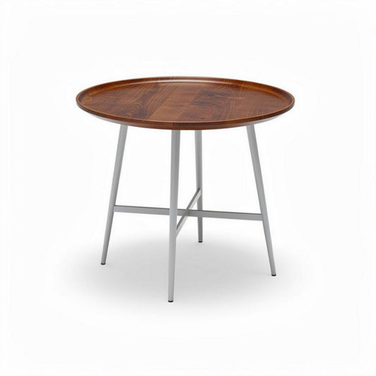 Ronde houten tafel met metalen poten 70 x 70 x 75cm koffie kleur