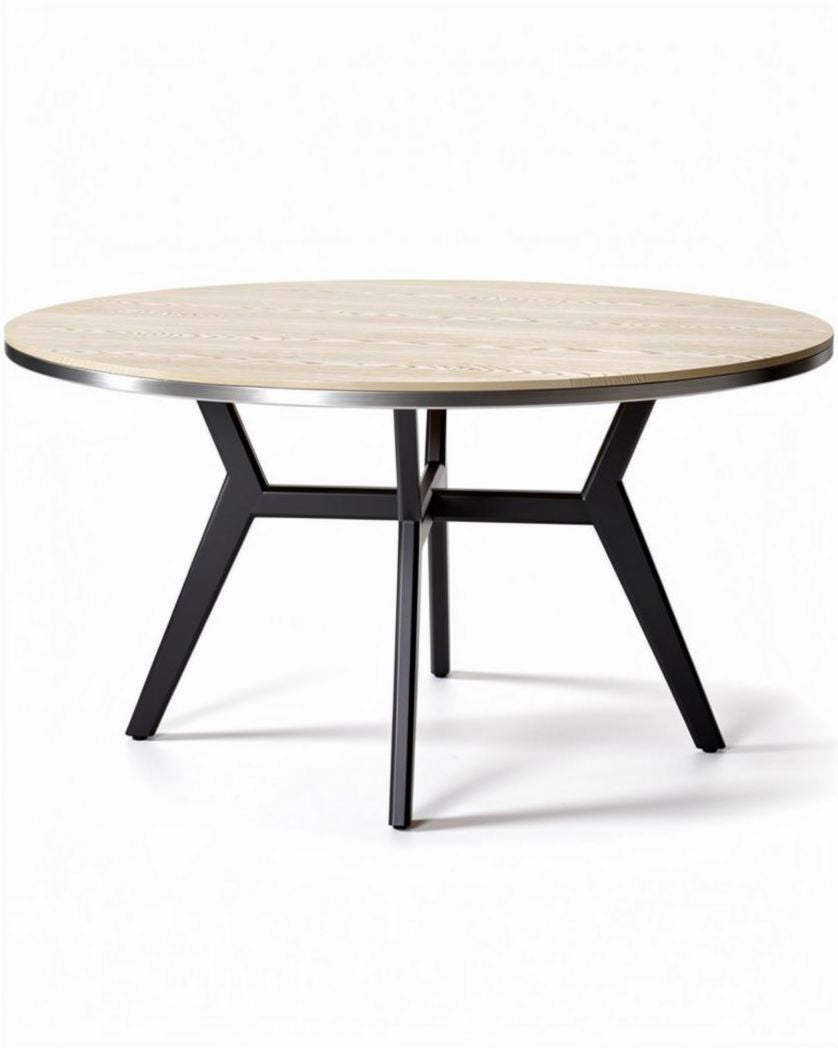 Ronde houten eettafel met zwart metalen onderstel 120 cm