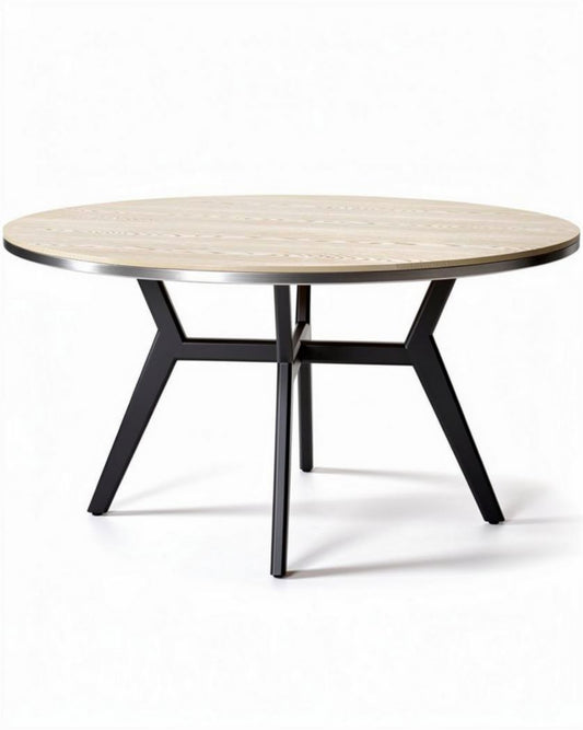 Ronde houten eettafel met zwart metalen onderstel 120 cm