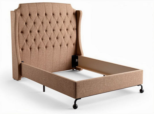 Stoffen bedombouw met hoofdbord 200 x 160 x 100 cm in beige kleur