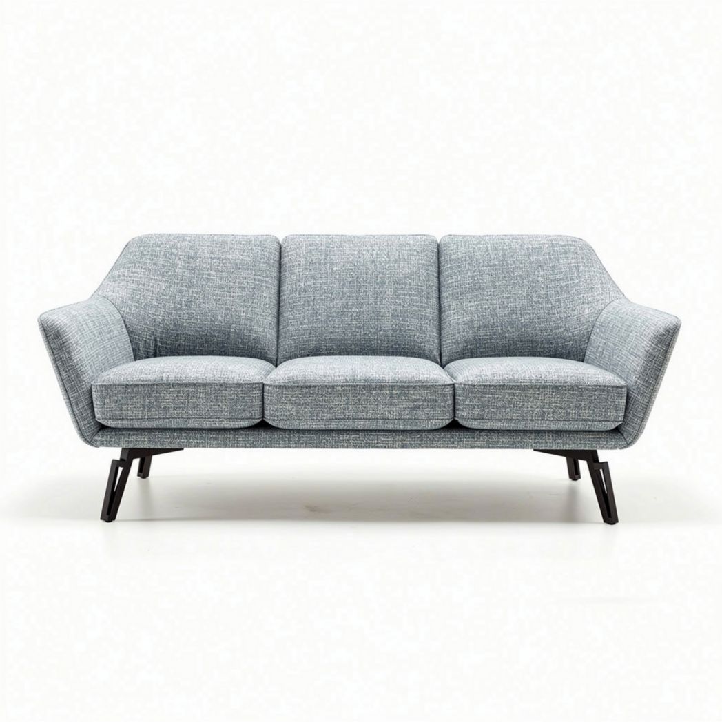 Drieziepsofa van stof in lichtgrijs met houten poten 200 x 80 x 85cm