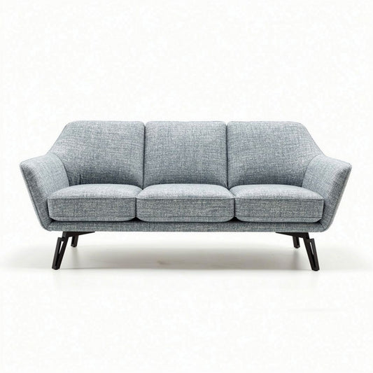 Drieziepsofa van stof in lichtgrijs met houten poten 200 x 80 x 85cm