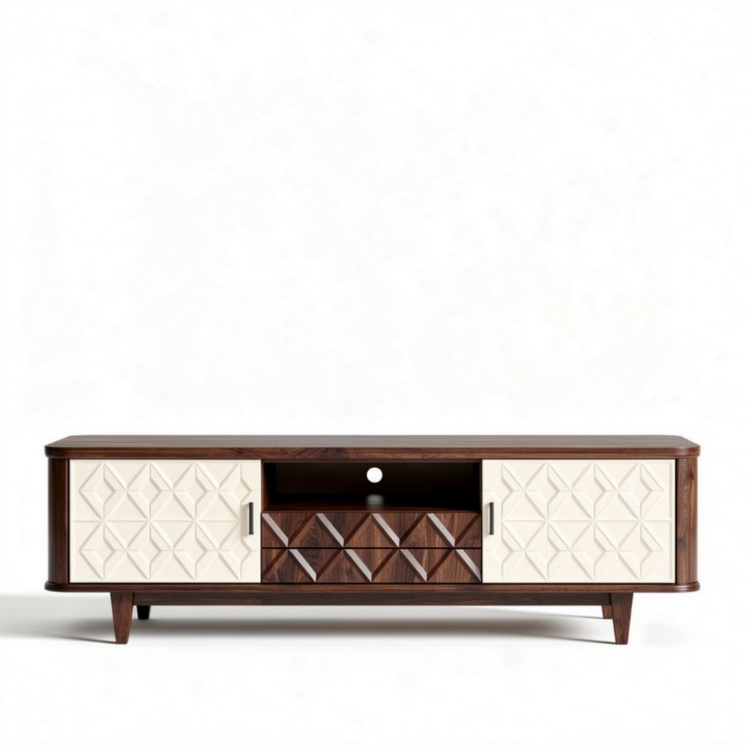 Salontafel met houten afwerking en gelakte deuren 180 x 45 x 60cm