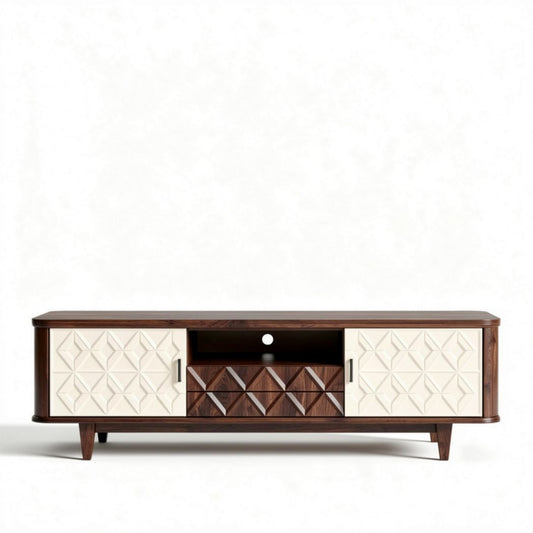 Salontafel met houten afwerking en gelakte deuren 180 x 45 x 60cm