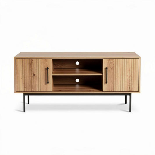 Houten tv-meubel met metalen poten en opbergruimte 120 x 40 x 50cm